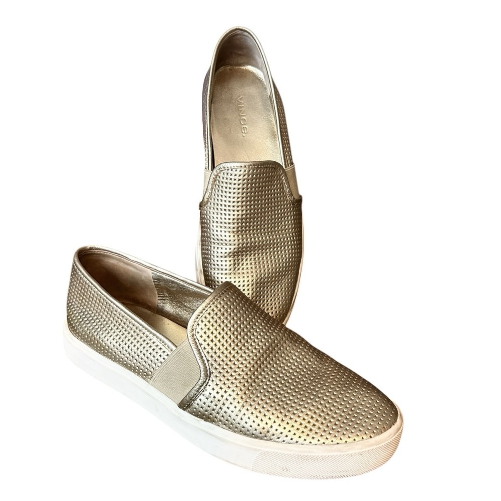 VINCE Blair Gold Metallic Leather Slip On sz 37 EU 7 US Casual Preppy Sneaker